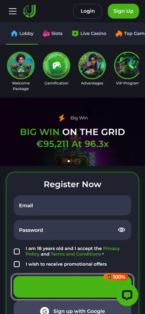 JeetCity casino opened on a mobile screen as a web app