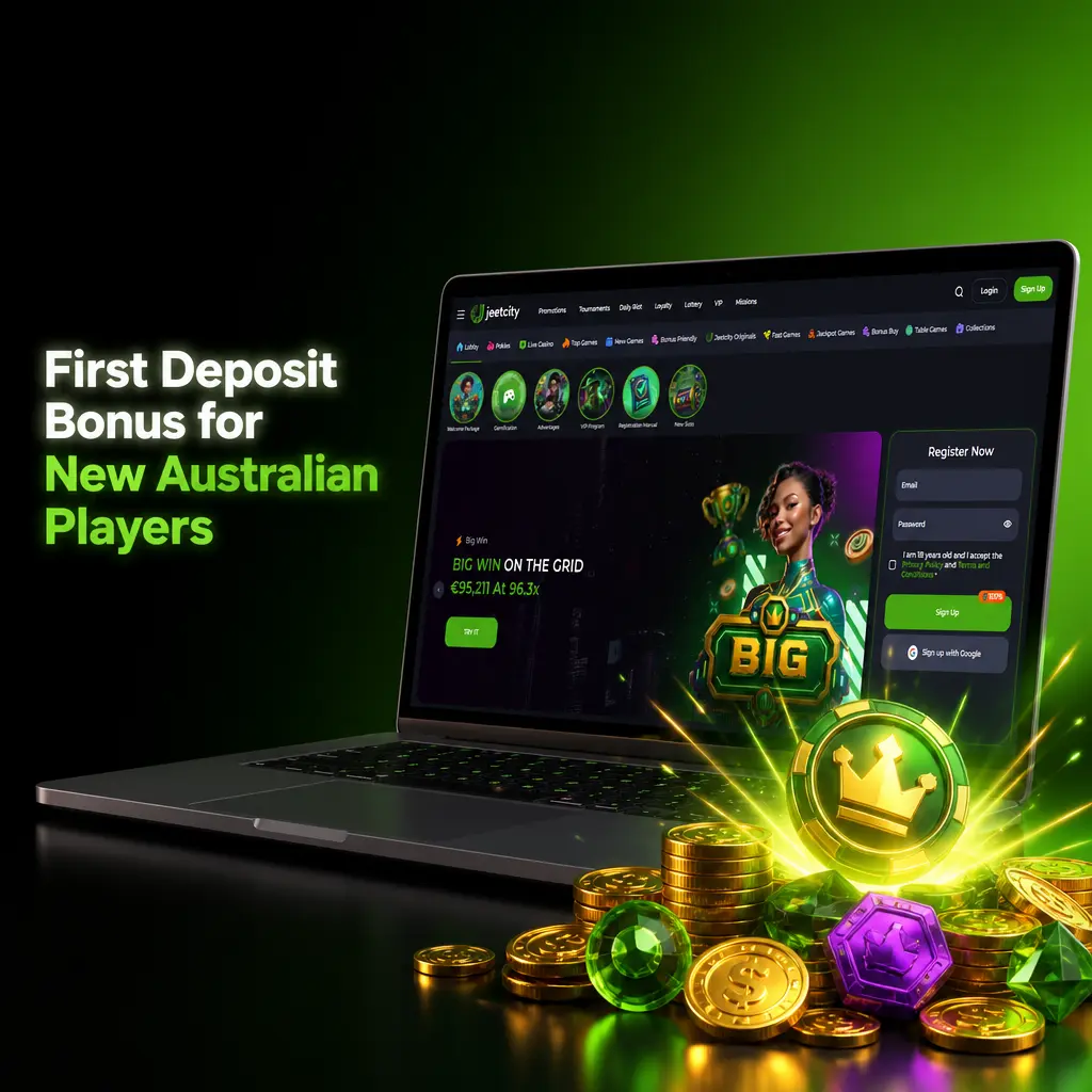 JeetCity first deposit bonus for new Australian players offering 100% match up to EUR 7,500 plus 100 free spins