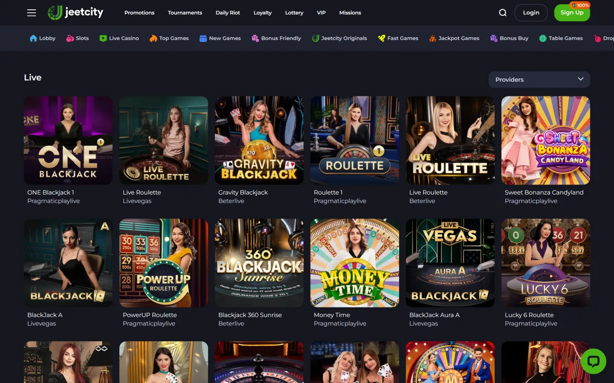 Live casino tables with real dealers at JeetCity