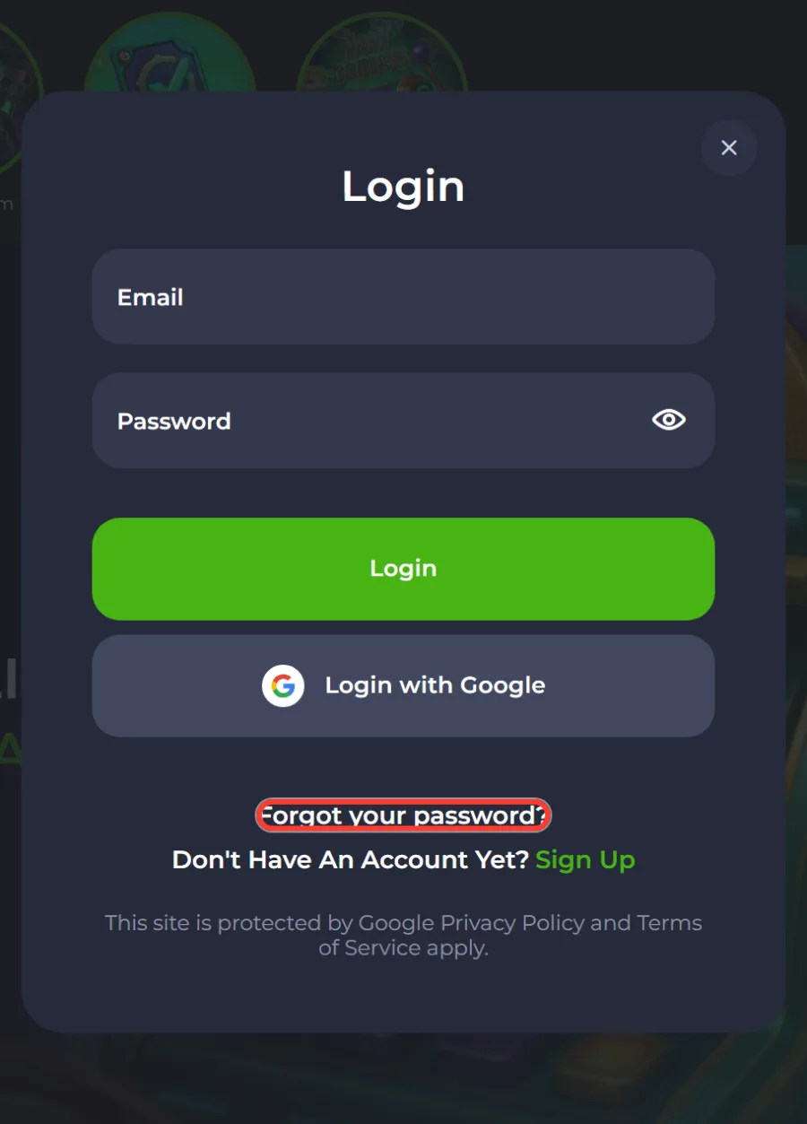 Forgot your password link in the JeetCity login window