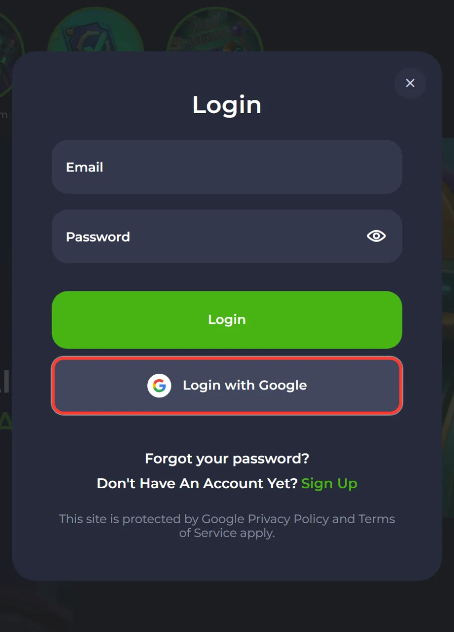Login with Google button in the JeetCity sign in window
