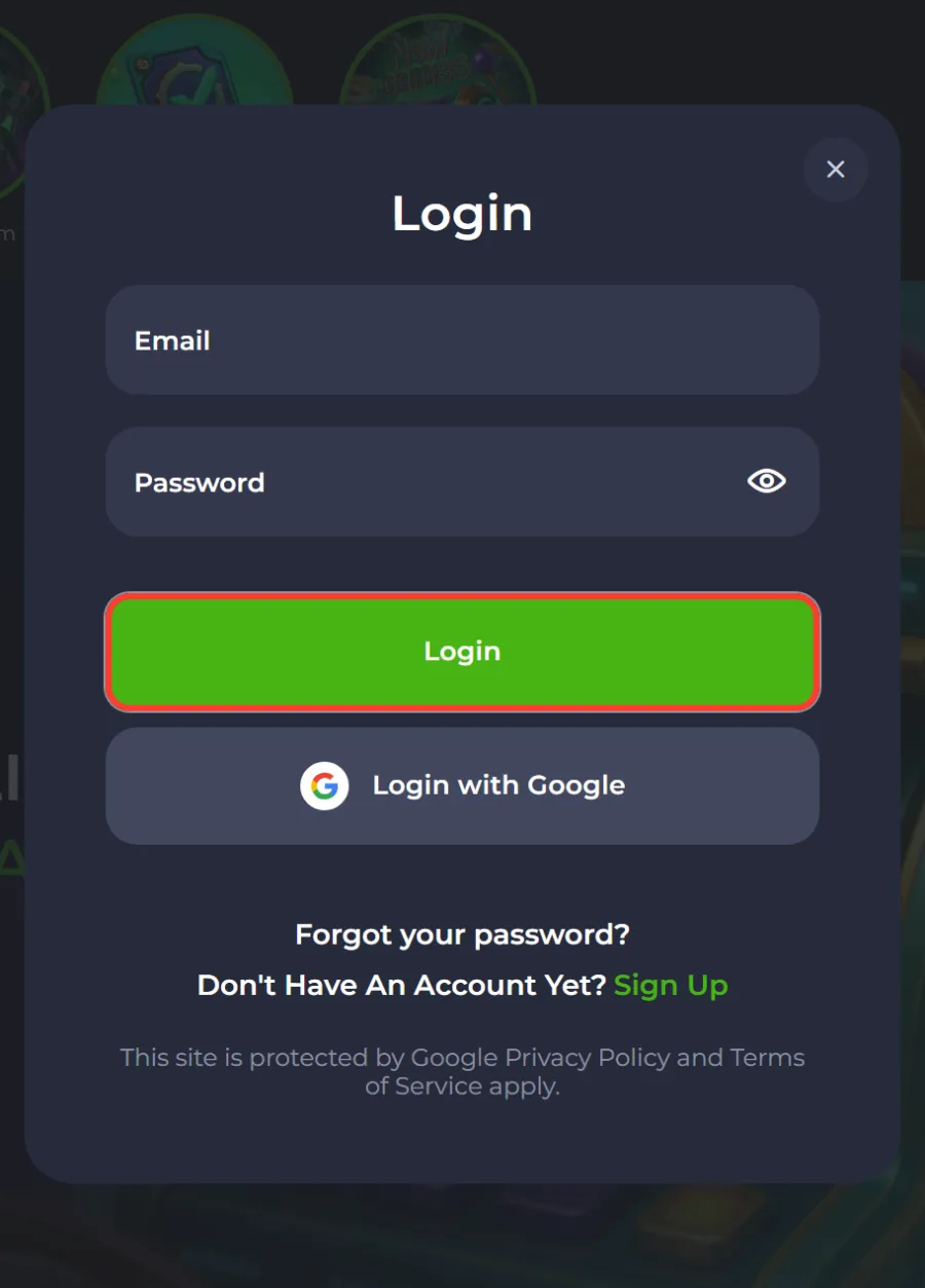 Green Login button in the JeetCity sign in form