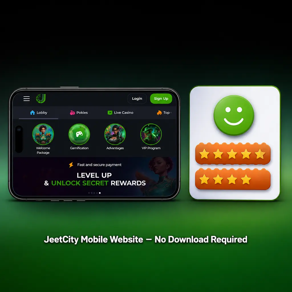 JeetCity mobile website on smartphone and tablet, no download required, fully optimised for Australian players