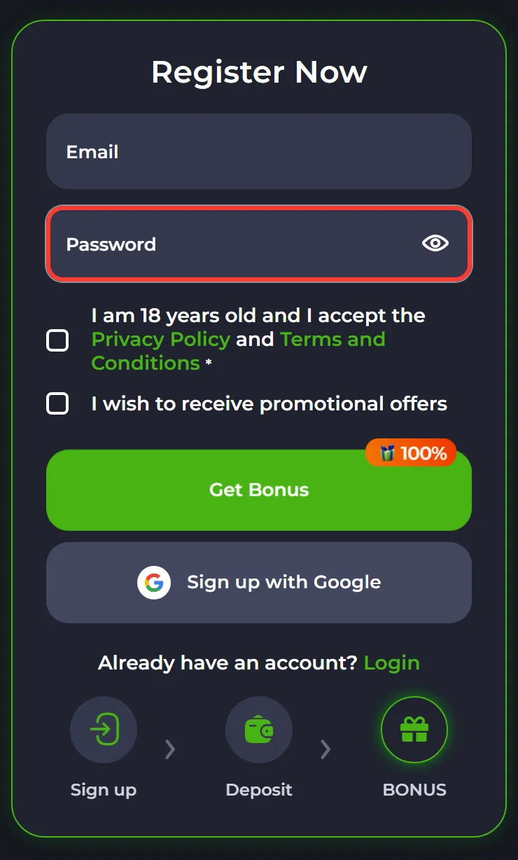 Password field highlighted in the JeetCity registration form
