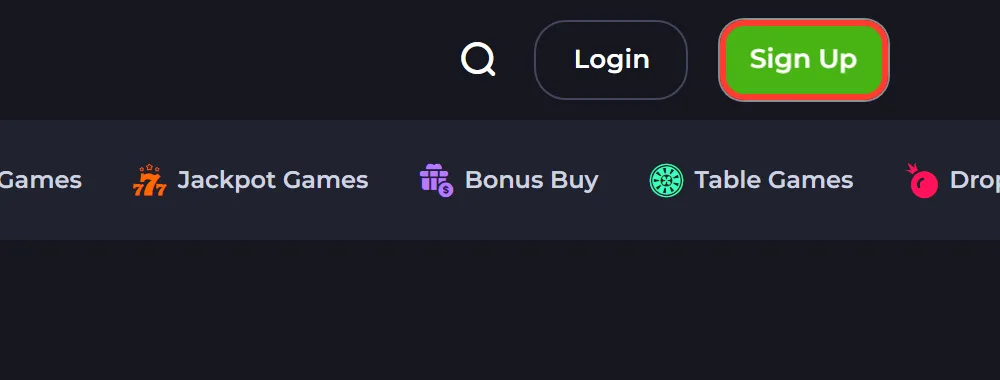 Sign Up button highlighted in the JeetCity casino header